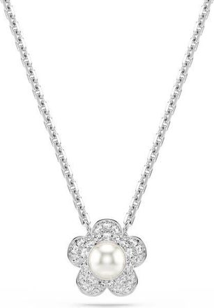 Swarovski x Ariana Grande Angelic Crystal Faux Pearl Necklace in Silver/White at Nordstrom