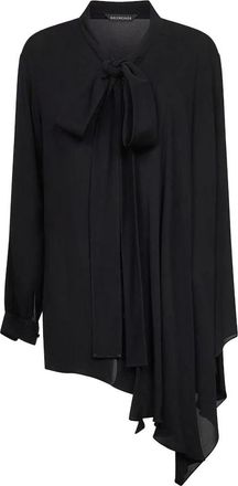 Balenciaga Zijden Zwarte Shirt met Bedekte Knopen - Dames - Blouses - Zwart - 4XS - Overhemden