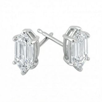 Pompeii3 Certified 1Ct TW Long Hexagon Diamond Studs 14k White Gold Earrings Lab Grown