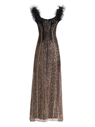 Gemy Maalouf beaded ruffled-shoulder maxi dress - Black