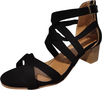 Generic Womens Sandals with Heel, Elegant, Summer Shoes, Womens Comfortable Closed, Non-Slip Block Heel, Womens Sandals, Buckle Straps, Hollow Toes, Womens Sh