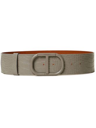 Twin-Set logo-plaque belt - women - Polyurethane/Polyester - S - Grey