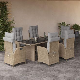 vidaXL Set Comedor De Jard&iacute;n 7 Pzas Con Cojines Rat&aacute;n Sint&eacute;tico Beige Vidaxl