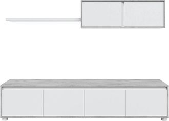 HOGAR 24 Hogar24 - Conjunto para Salón, Mueble tv y Módulo Superior, Color Gris Cemento y Blanco Artik