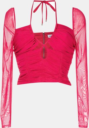 Self Portrait Fuchsia Pink Jersey Ruched Cut-Out Top