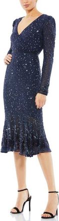 Mac Duggal Sequin Gown with Embellished Hemlin and Belt in Midnight at Nordstrom, Size 14