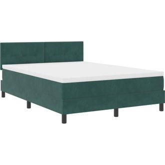 vidaXL vidaXL Box Spring Bed with Mattress & LED Dark Green 140x200 cm Velvet
