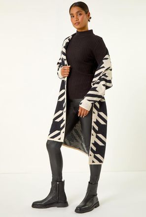 Roman Houndstooth Pattern Knit Coatigan