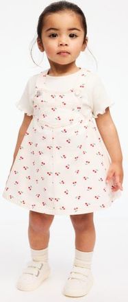 H&M 2-piece overall dress and top set in Light Beige/cherries at Nordstrom, Size 18M