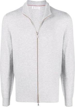 Brunello Cucinelli Halskraag Ritsvest - Heren - Truien - Grijs - Maat: 2XL Kasjmier