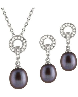 Splendid Pearls Silver 8Mm Pearl Cz Set