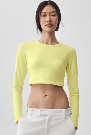 Alo Alosoft Crop Finesse Long Sleeveshine Top in Sun Yellow, Size: Medium