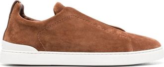 Ermenegildo Zegna low-top slip-on sneakers - men - Calf Suede/Rubber/Calf Leather - 10.5 - Brown
