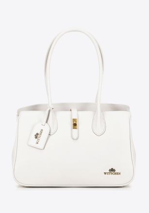 Wittchen Dames leren shopper met kwastje, gebroken wit, echt leer