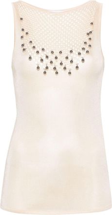 Paco Rabanne bead-embellished knitted top - women - Viscose - S - Neutrals