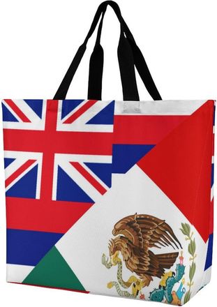 Generic Hawaii State Mexican Flag Reusable Shopping Bags One Shoulder Grocery Tote Bag Waterproof Big Purse for Work Travel