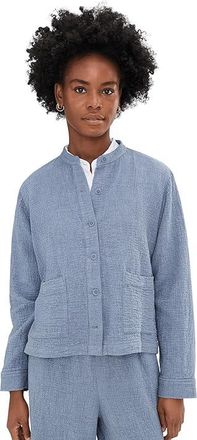Eileen Fisher Petite Organic Cotton Doubleweave Mandarin Collar Jacket Womens Jacket Haze : PM, Cotton/Elastane