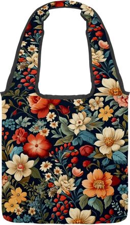 Generic Beautiful Flowers Reversible Canvas Shoulder Tote - Double-Sided Print, 12oz Cotton, 27cm Drop, Fold-Flat Bag for Travel, Shopping, Street Outings