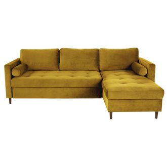 Maisons du monde Sof&aacute; cheslong de 4/5 plazas de terciopelo amarillo