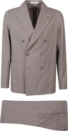 Tagliatore Pinstripe Double-Breasted Suit - Heren - Business pakken - Bruin - 2XL - Kostuums