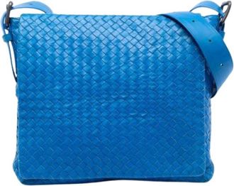 Bottega Veneta Pre-owned Cross Body Bags, female, Blue, Size: ONE SIZE Pre-owned Woven Nappa Crossbody Bag
