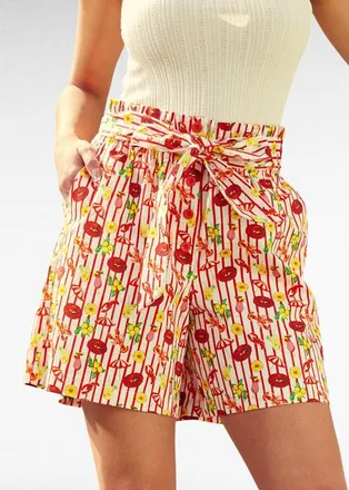 ModCloth Tie the Knot Paperbag Waist Shorts in Kitschy Coastal at Nordstrom, Size X-Small