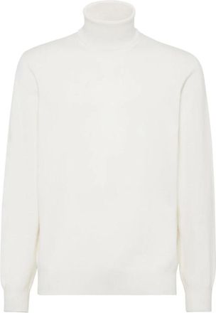 Brunello Cucinelli Turtleneck Sweater - Heren - Cashmere truien - Wit - 2XL - Leer - Truien & Vesten