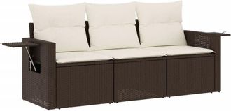 vidaXL Set Sof&aacute;s De Jard&iacute;n 3 Piezas Y Cojines Rat&aacute;n Sint&eacute;tico Marr&oacute;n Vidaxl