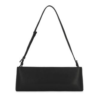 Kazar Langwerpige zwarte handtas met schouderband - Dames - Schoudertassen - Zwart - ONE Size - Leer - Tassen