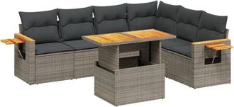 vidaXL Vidaxl - Set De Sof&aacute;s De Jard&iacute;n 7 Piezas Con Cojines Rat&aacute;n Pe Gris