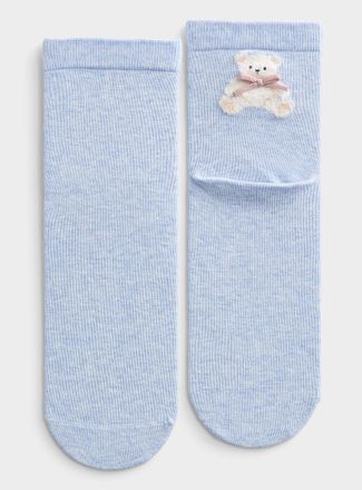 Simons Womens Plush teddy bear and bow ankle socks
