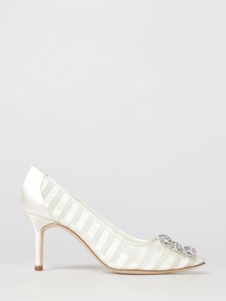 Manolo Blahnik Hangisi Bridal Silk Satin Pumps with Jewelled Buckle