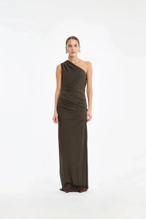 Rotate Draped One Shoulder Dress In Black Olive