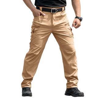 Generic Mens Multi-Pocket Water-Repellent Work Trousers Breathable Durable Tactical Pants with Adjustable Waist Stretch Fabric for Outdoor Hiking Camping Fish