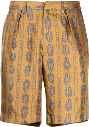 Bally feather-pattern silk bermuda shorts - men - Polyester/Silk - 54 - Brown
