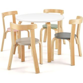 Costway Costway Juego De Mesa Y Sillas Para Ni&ntilde;os De 5 Piezas Con Respaldo De Madera Curvado, Mesa De Actividades Para Ni&ntilde;os Con 4 Sillas, Muebles Infantiles 