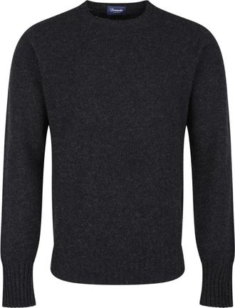 Drumohr Blauwe Gebreide Trui - Heren - Ronde hals truien - Blauw - XL - Wol - Truien & Vesten