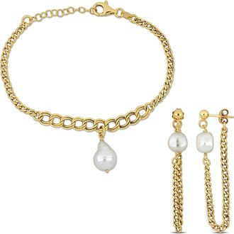Delmar Cultured Freshwater Pearl Chain Bracelet & Front/Back Earrings Set in Gold at Nordstrom Rack