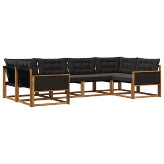 vidaXL Conjunto De Sof&aacute;s De Exterior Con Coj&iacute;n 6 Pcs Natural Y Negro Vidaxl