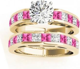 Allurez Diamond and Pink Sapphire Accented Bridal Set 14k Yellow Gold 2.20ct