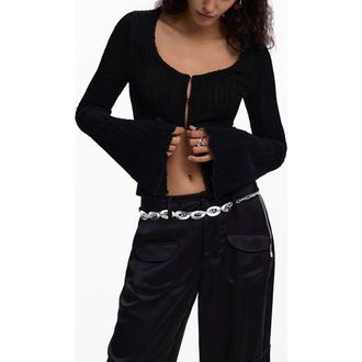 Desigual Tie Sleeve Rib Top in Black at Nordstrom, Size X-Large