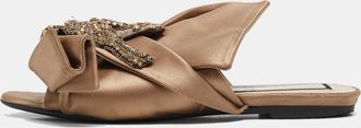 N&deg;21 N&deg;21 Brown Satin Raso Knot Flat Slides Sizes 37