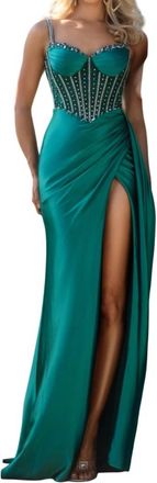 Portia & Scarlett Crystals Embellished Sweetheart Gown In Emerald