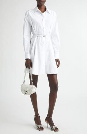 Versace Belted Long Sleeve Cotton Poplin Shirtdress in Optical White at Nordstrom, Size 10 Us