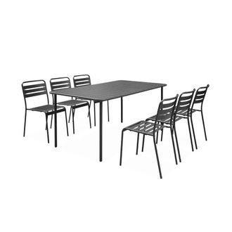 Sweeek Set mesa de jard&iacute;n bistr&oacute; de acero con 6 sillas, 160cm, antracita