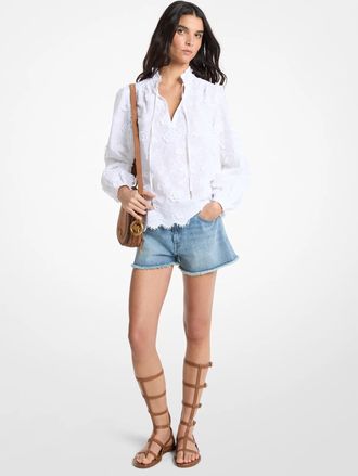 Michael Kors Floral Embroidered Cotton Voile Blouse