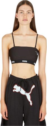 Puma Logo Tape Crop Top - Dames - Sport BHs - Zwart - L - Fitness