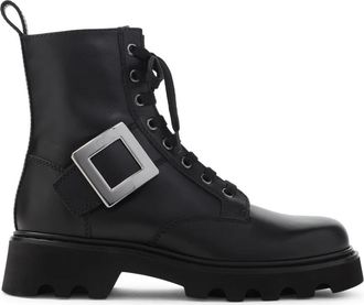 Roger Vivier Zwarte enkellaarzen voor vrouwen - Dames - Veterlaarzen - Zwart - 36 EU - Leer - Schoenen