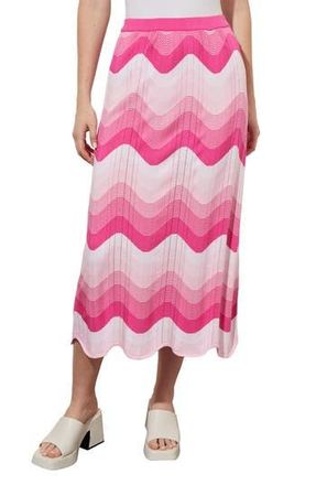 Ming Wang Scallop Stripe Knit Midi Skirt in Carmine Rose Multi at Nordstrom Rack, Size X-Small