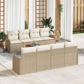 vidaXL Conjunto De Sof&aacute; De Jard&iacute;n 9 Pcs Beige Y Blanco